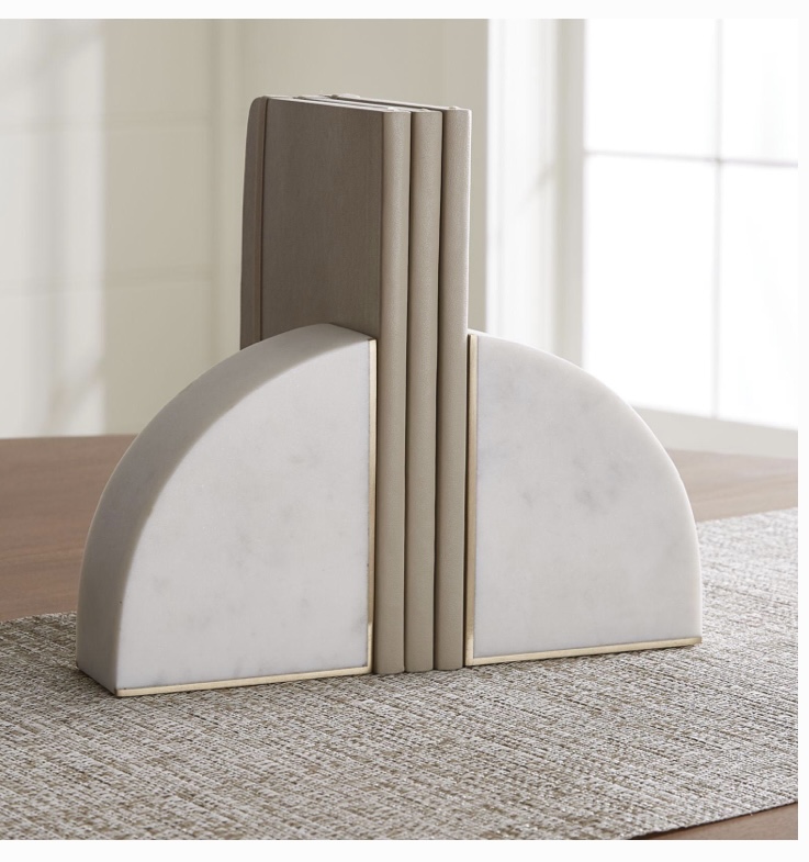 Woohomez White Marble Bookend with Brass Inlay for Home/Office Decor
